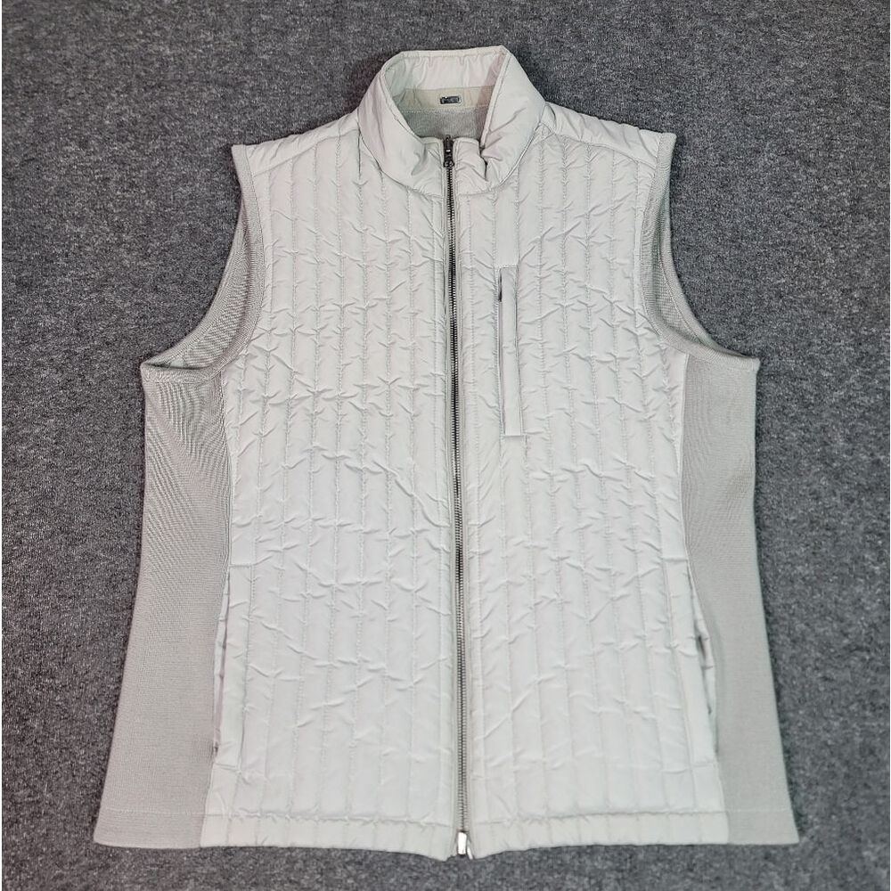 Hackett London Reversible Quilted Gilet Vest Men L Vapour Blue Knit Panels Zip